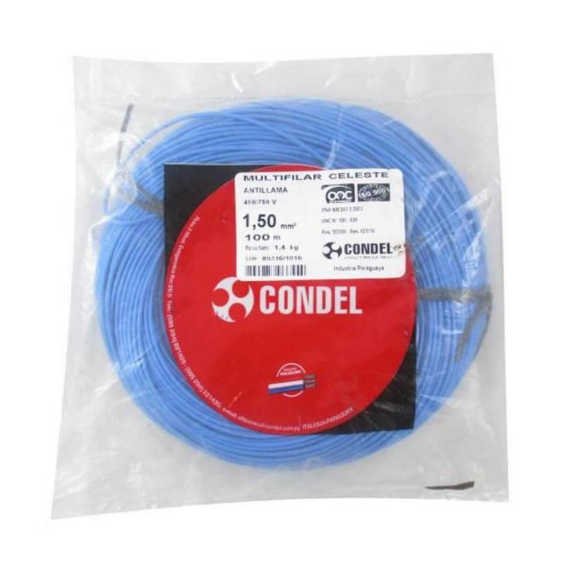 Cable Multifilar Condel 1,50mm2 Celeste - Paquete 100Mts.